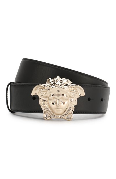 Кожаный ремень с фигурной пряжкой medusa VERSACE черного цвета по цене 48650 руб., арт. DCDD259/DVT2, фото 1 Кожаный ремень с фигурной пряжкой medusa VERSACE, арт. DCDD259/DVT2, фото 1
