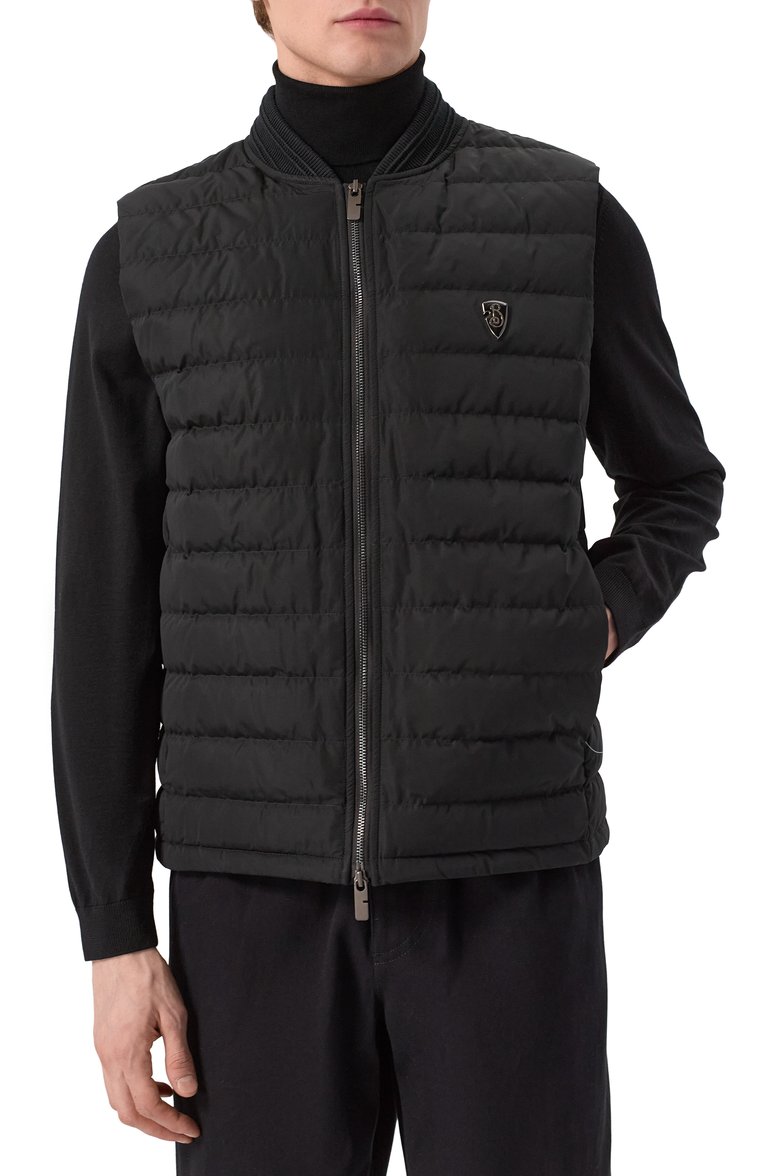 Мужской пуховый жилет BURBERRY черного цвета, арт. 8100922 | Фото 3 (Длина (верхняя одежда): Короткие; Материал подклада: Синтетический материал; Мужское Кросс-КТ: жилеты-объемные; Стили: Кэжуэл; Материал утеплителя: Пух и перо; Материал внешний: Синтетический материал)