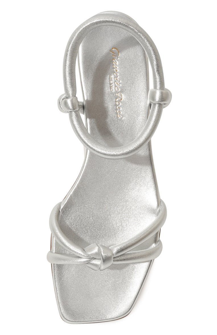 Женские кожаные сандалии juno GIANVITO ROSSI серебряного цвета, арт. G32324.05CU0.NPSARGE | Фото 6 (Каблук высота: Низкий; Материал сплава: Проставлено; Подошва: Плоская; Драгоценные камни: Проставлено)
