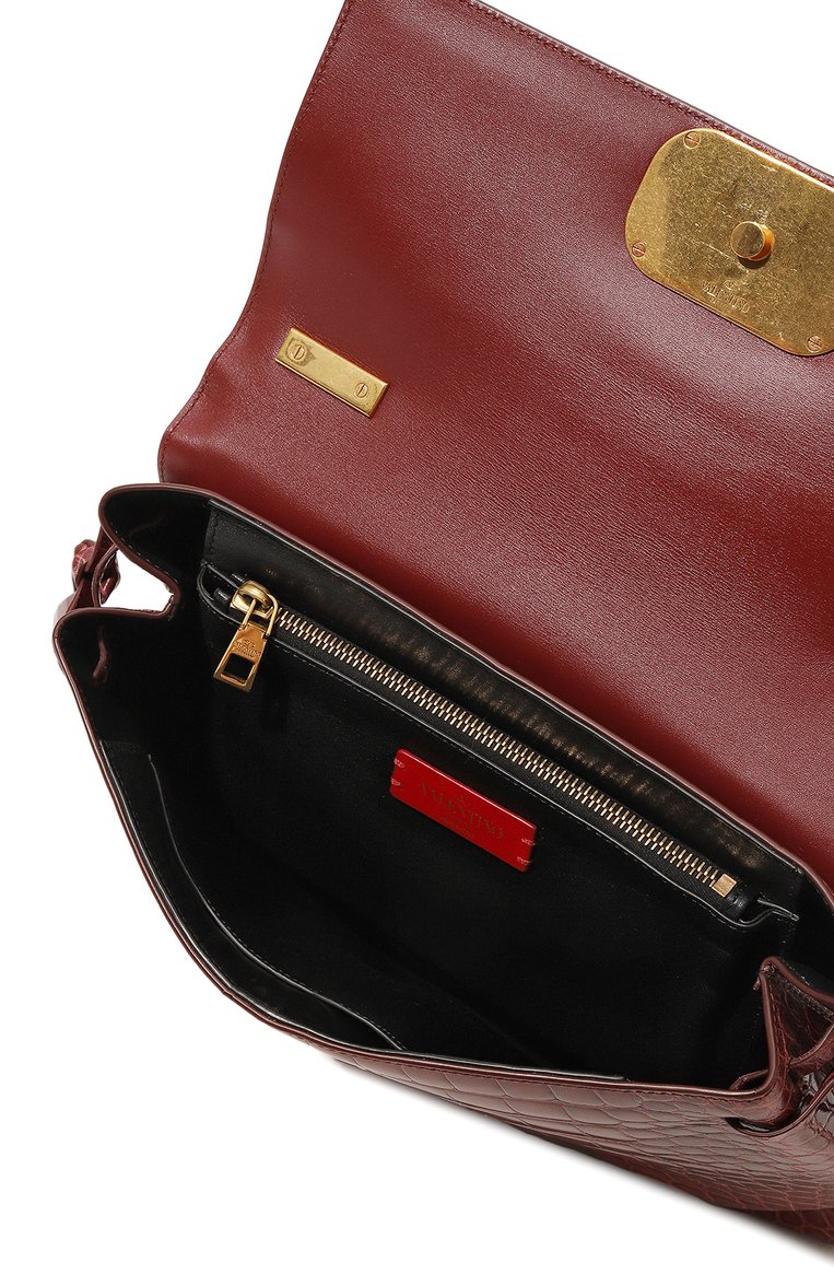 Женская сумка v-ring medium из кожи аллигатора VALENTINO бордового цвета, арт. RW0B0E13/WEU/AMIS | Фото 5 (Размер: medium; Сумки-технические: Сумки через плечо; Материал: Экзотическая кожа; Драгоценные камни: Проставлено; Материал сплава: Проставлено)