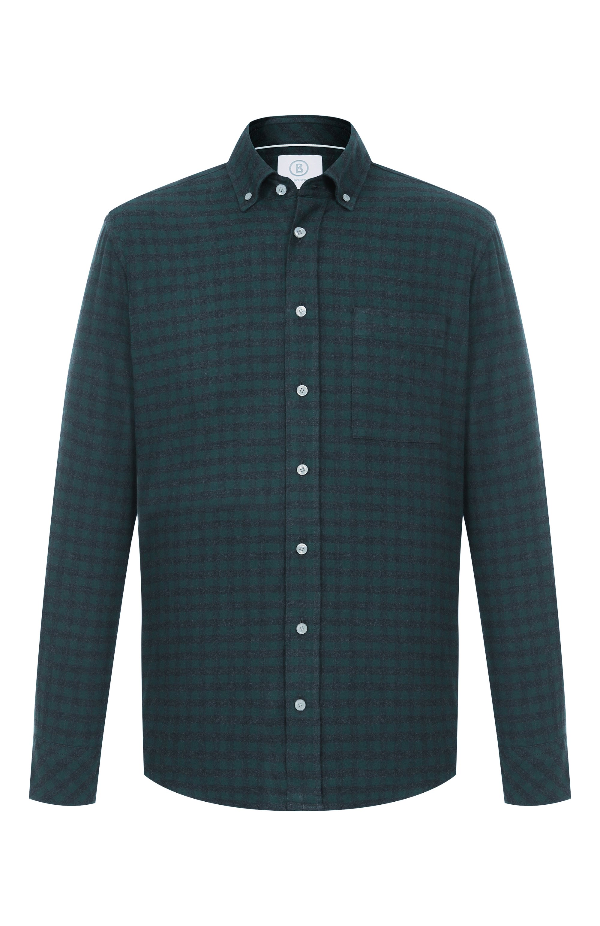 Хлопковая рубашка BOGNER темно-зеленого цвета по цене 23700 руб., арт. 58819827, фото 1 Хлопковая рубашка BOGNER, арт. 58819827, фото 1
