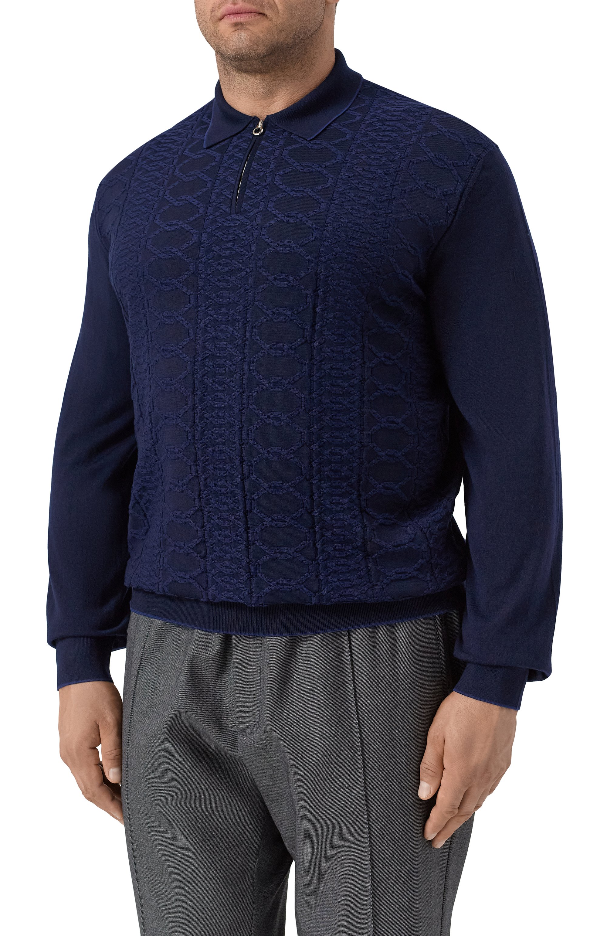 Поло из шерсти и шелка STEFANO RICCI темно-синего цвета по цене 123000 руб., арт. KE06014P30/E25404, фото 3 Поло из шерсти и шелка STEFANO RICCI, арт. KE06014P30/E25404, фото 3