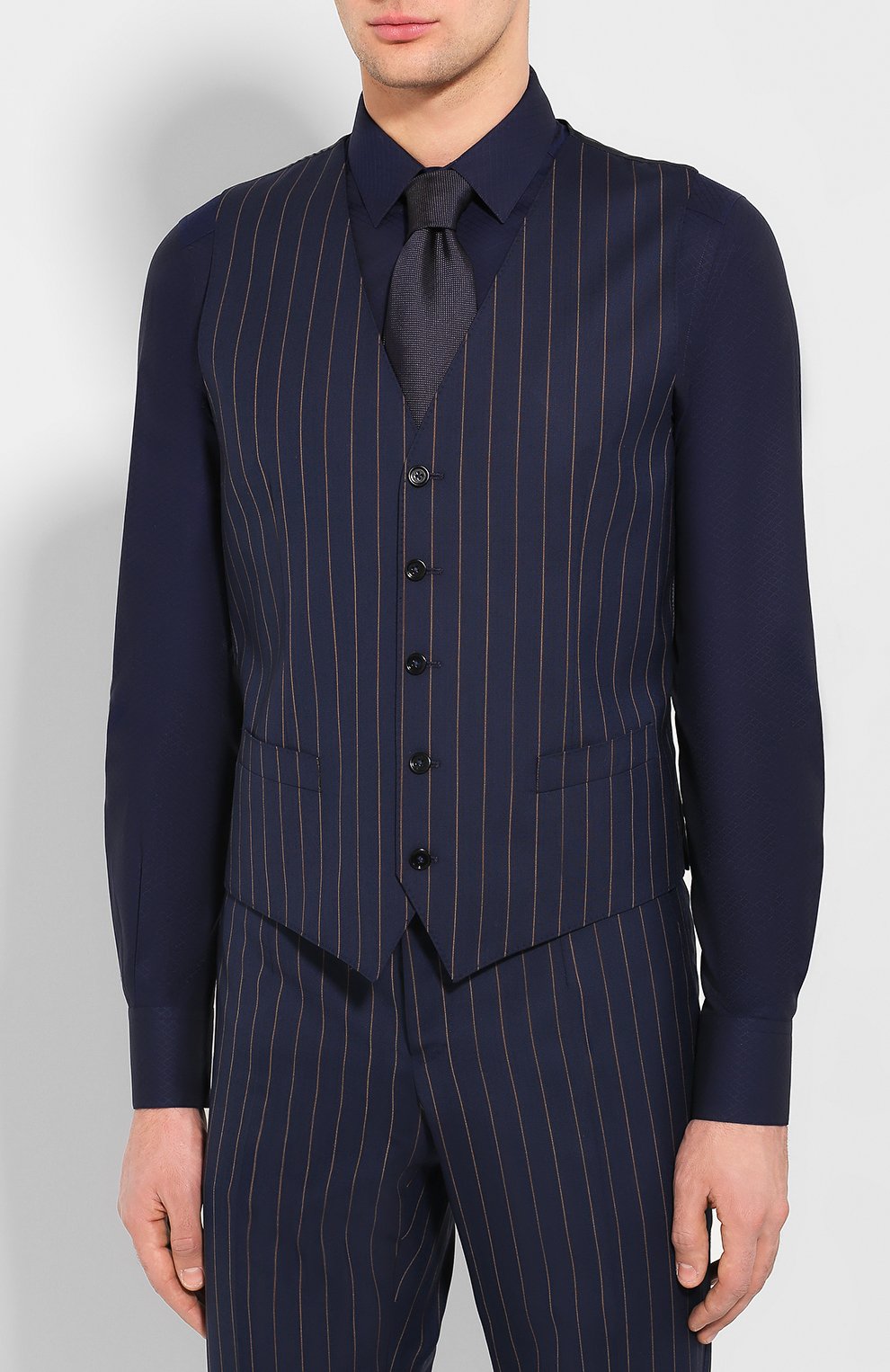 Шерстяной костюм-тройка DOLCE & GABBANA синего цвета по цене 343500 руб., арт. GKC8MT/FR3E3, фото 4 Шерстяной костюм-тройка DOLCE & GABBANA, арт. GKC8MT/FR3E3, фото 4