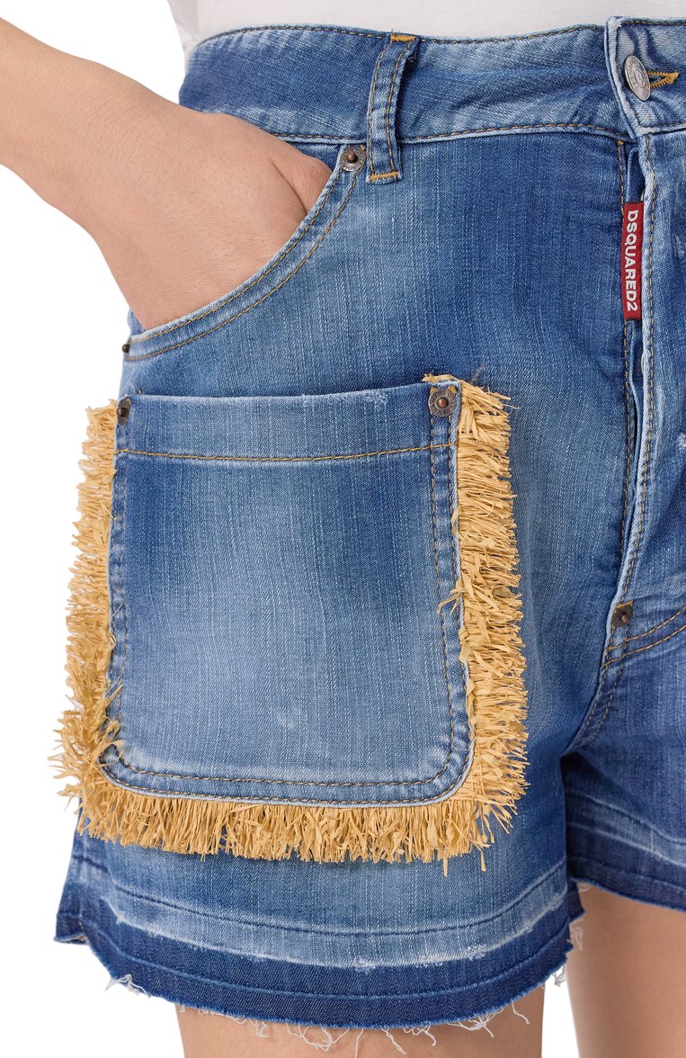 Женские джинсовые шорты DSQUARED2 голубого цвета, арт. S73MU0237/S30341 | Фото 5 (Длина Ж (юбки, платья, шорты): Мини; Материал внешний: Хлопок, Деним; Стили: Кэжуэл; Кросс-КТ: Деним; Автоматизация состава: Проставлено; Автоматизация ТО: Проставлено)