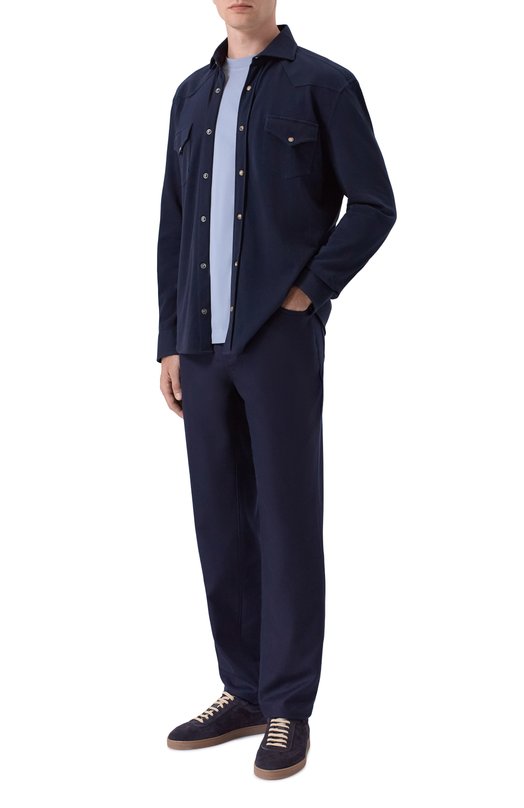 Хлопковая футболка Brunello Cucinelli M0B138440 Голубой  M0B138440 Фото 2