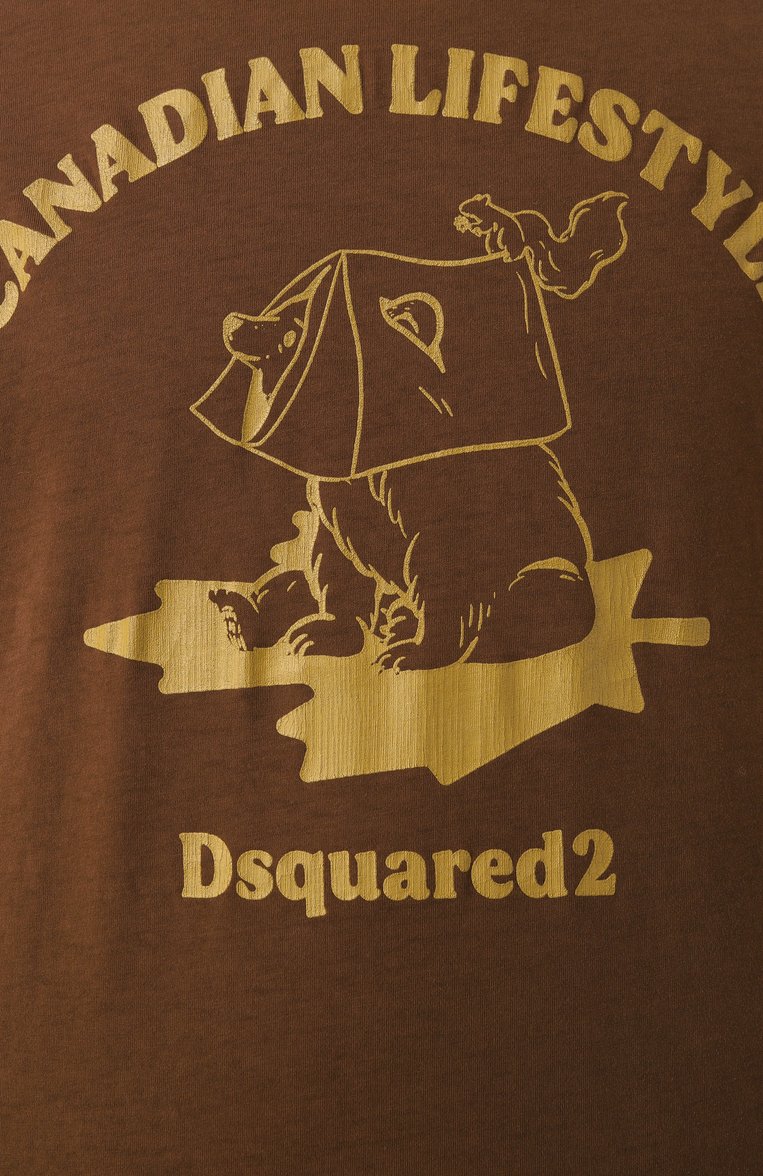 Мужская хлопковая футболка DSQUARED2 коричневого цвета, арт. S74GD1391/D20035 | Фото 6 (Рукава: Короткие; Материал внешний: Хлопок; Длина (для топов): Стандартные; Принт: С принтом; Стили: Спорт-шик; Кросс-КТ: Джерси; Мужское Кросс-КТ: Футболка-одежда)