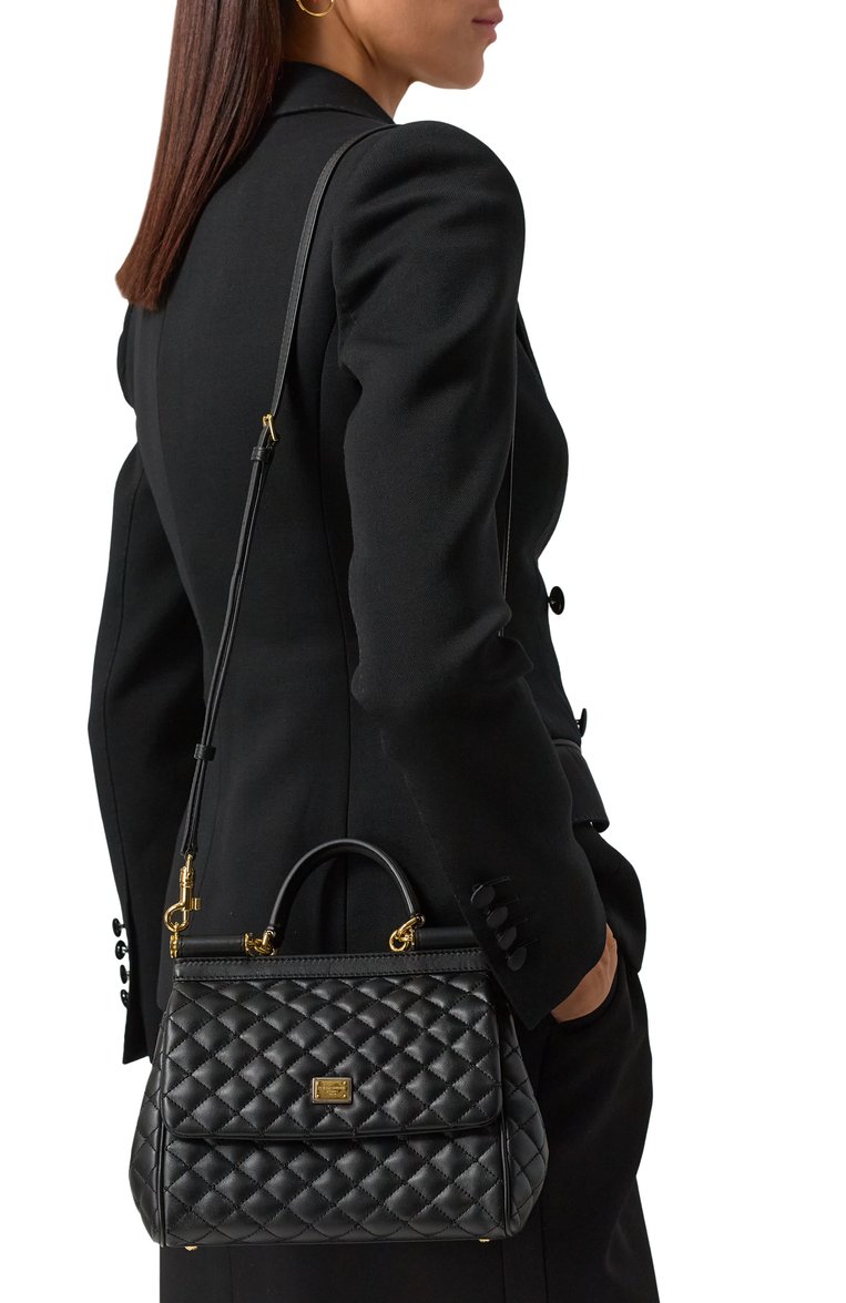 Женская сумка sicily medium DOLCE & GABBANA черного цвета, арт. BB6003/AV967 | Фото 2 (Драгоценные камни: Проставлено; Материал сплава: Проставлено; Материал: Натуральная кожа; Размер: medium; Ремень/цепочка: На ремешке)