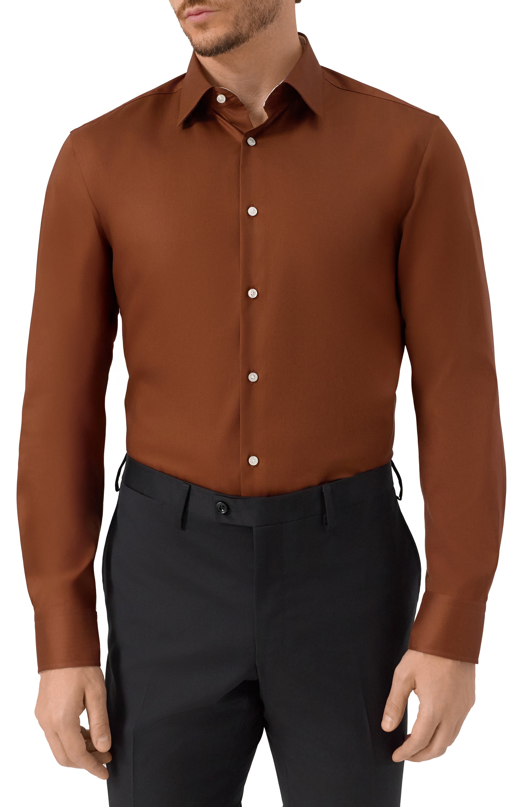 Хлопковая сорочка BOSS коричневого цвета по цене 17950 руб., арт. 50545145, фото 3 Хлопковая сорочка BOSS, арт. 50545145, фото 3