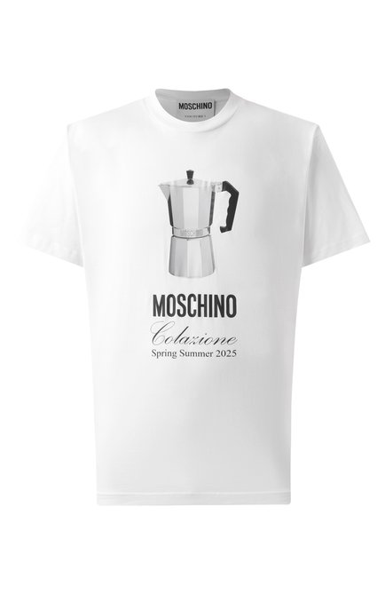 Мужская хлопковая футболка MOSCHINO белого цвета, арт. A0706/0241 | Фото 1 (Длина (для топов): Стандартные; Материал сплава: Проставлено; Рукава: Короткие; Драгоценные камни: Проставлено; Материал внешний: Хлопок)