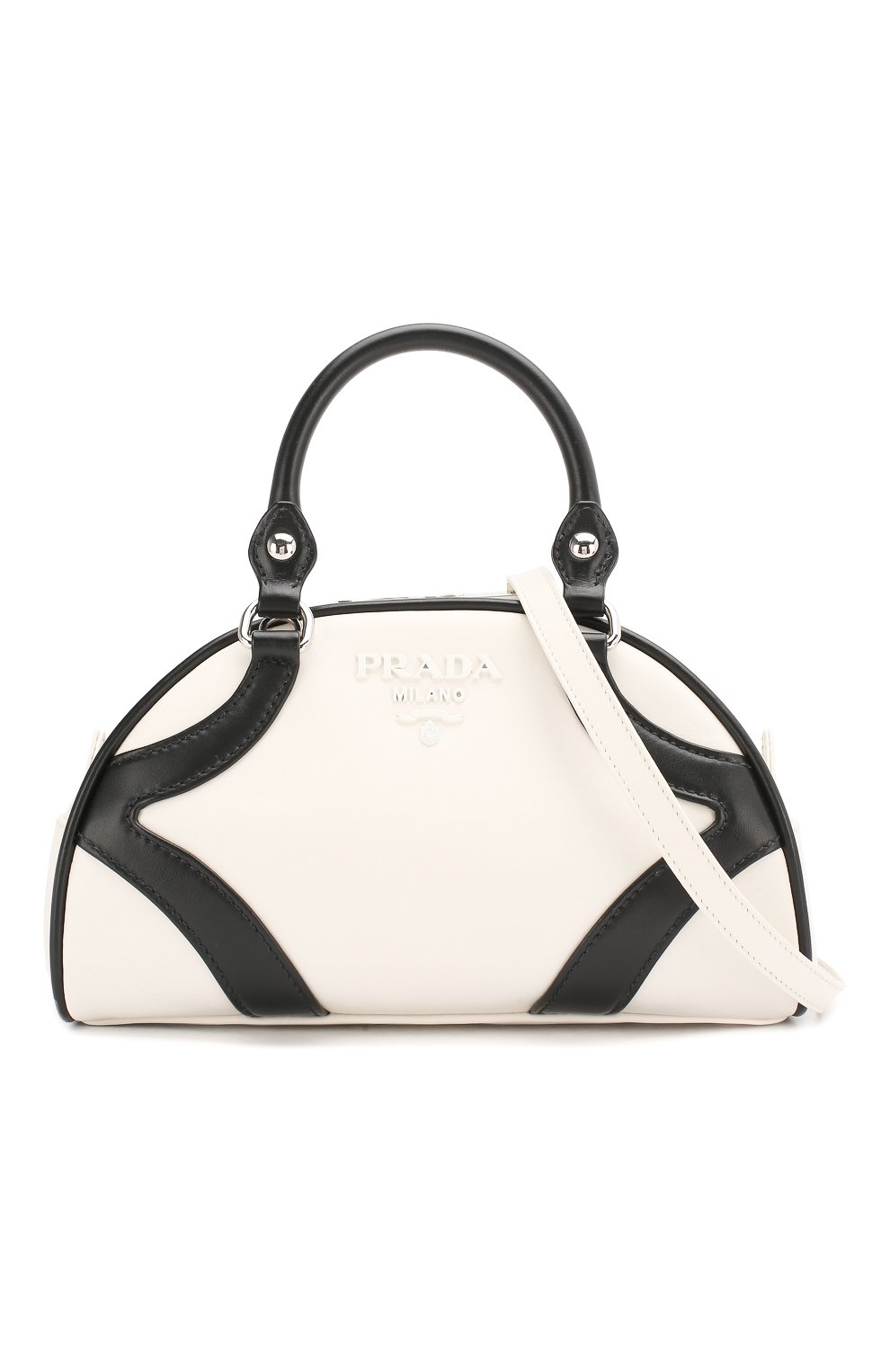 Сумка bowling PRADA черно-белого цвета по цене 170000 руб., арт. IBB071-ASK-F0964-DSO, фото 4 Сумка bowling PRADA, арт. IBB071-ASK-F0964-DSO, фото 4