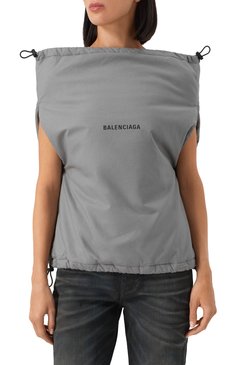 Женский хлопковый топ BALENCIAGA серого цвета, арт. 809439/TRM13 | Фото 3 (Драгоценные камни: Проставлено; Материал сплава: Проставлено; Длина (для топов): Стандартные; Рукава: Без рукавов; Стили: Гранж; Материал внешний: Хлопок)