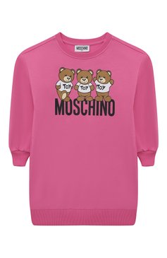 Детское хлопковое платье MOSCHINO фуксия цвета, арт. HDV0DP/LCA40/4A-8A | Фото 1 (Рукава: Длинные; Материал сплава: Проставлено; Материал внешний: Хлопок; Драгоценные камни: Проставлено)