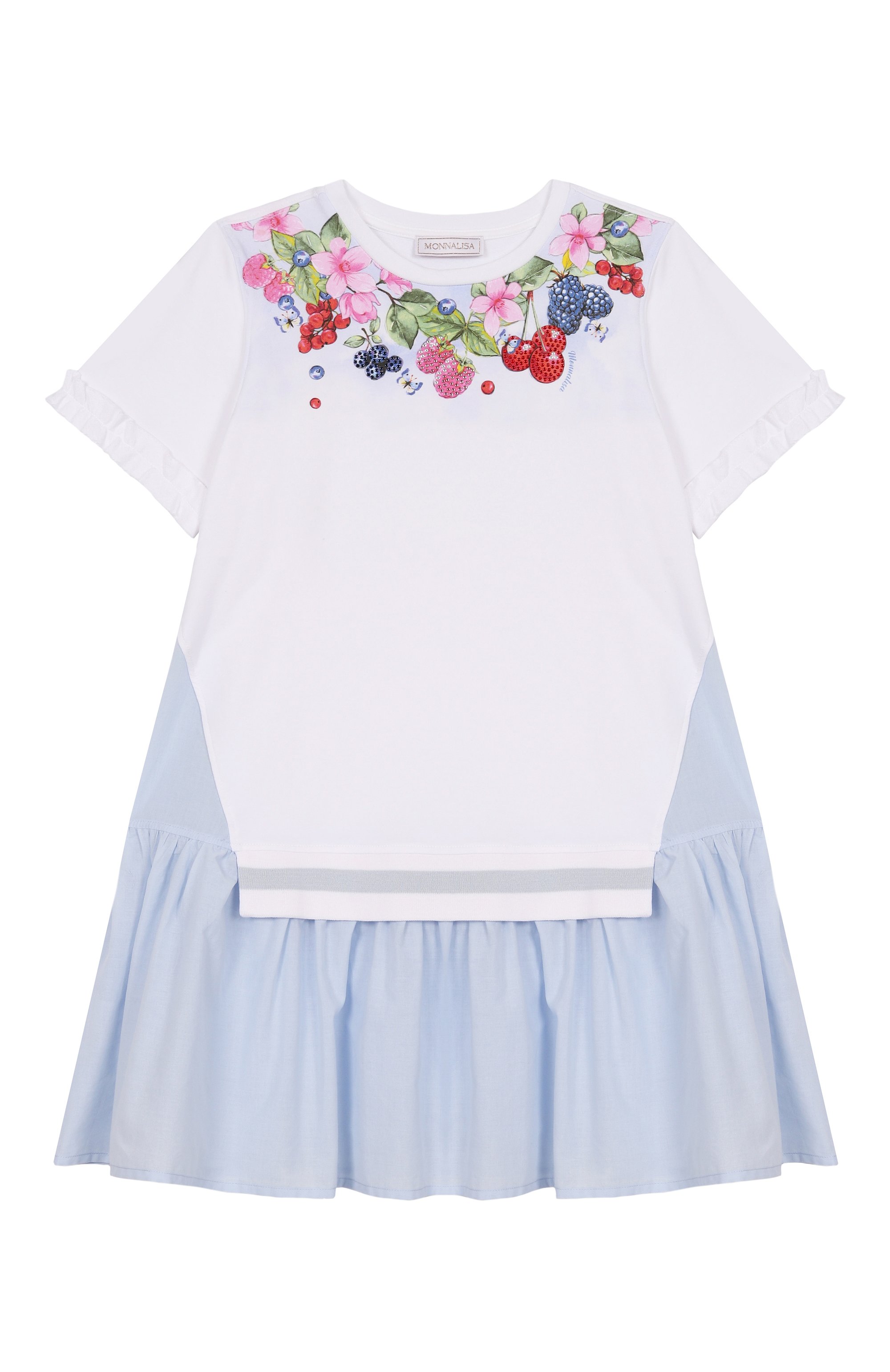 Хлопковое платье MONNALISA белого цвета по цене 19650 руб., арт. 19E917, фото 1 Хлопковое платье MONNALISA, арт. 19E917, фото 1