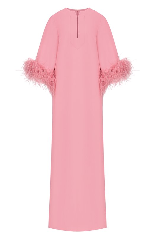 Платье из шелка и вискозы с отделкой перьями Elie Saab D1101ERC26/CD023 Розовый D1101ERC26/CD023