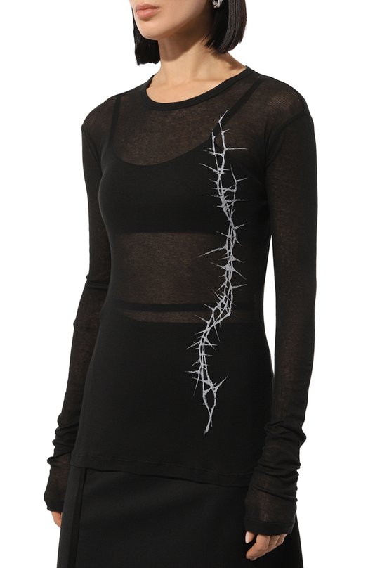 Хлопковый лонгслив Ann Demeulemeester 2402-W-JTS12-35-FA434-002 Чёрный  2402-W-JTS12-35-FA434-002 Фото 3