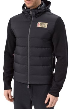 Мужской комбинированный кардиган MONCLER GRENOBLE черного цвета, арт. 9B000-15-M1122 | Фото 3 (Материал внешний: Шерсть; Материал утеплителя: Пух и перо; Рукава: Длинные; Материал сплава: Проставлено; Драгоценные камни: Проставлено; Длина (для топов): Стандартные; Материал подклада: Синтетический материал; Стили: Кэжуэл; Мужское Кросс-КТ: Кардиган-одежда)