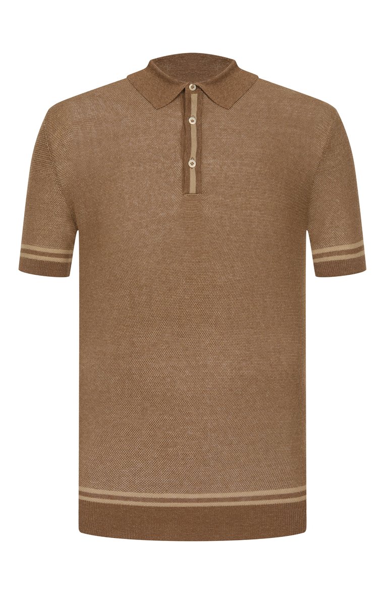 Мужское поло из шелка и льна CORNELIANI бежевого цвета, арт. 25M562-2525177 | Фото 1 (Длина (для топов): Стандартные; Материал внешний: Лен, Шелк; Рукава: Короткие; Кросс-КТ: Трикотаж; Принт: Без принта; Застежка: Пуговицы; Стили: Кэжуэл)