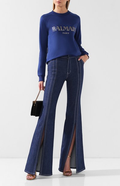 Хлопковый пуловер BALMAIN синего цвета по цене 58550 руб., арт. RF13735/I044, фото 2 Хлопковый пуловер BALMAIN, арт. RF13735/I044, фото 2