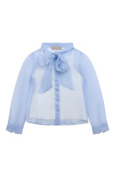 Детское шелковая блузка ELIE SAAB JUNIOR голубого цвета, арт. EFCA002 TS0213/2A-6A | Фото 1 (Материал внешний: Шелк; Рукава: Длинные; Материал сплава: Проставлено; Стили: Классический; Драгоценные камни: Проставлено; Материал подклада: Хлопок; Ростовка одежда: 6 лет | 116 см)