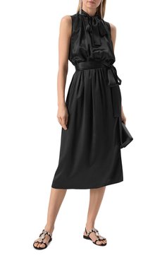 Женское атласное платье DOLCE & GABBANA черного цвета, арт. F6JTET/FU1AU | Фото 2 (Длина Ж (юбки, платья, шорты): Миди; Материал внешний: Шелк; Случай: Повседневный; Женское Кросс-КТ: Платье-одежда; Рукава: Без рукавов; Стили: Романтичный; Автоматизация ТО: Проставлено; Автоматизация состава: Проставлено; Размерность: Идёт в размер)