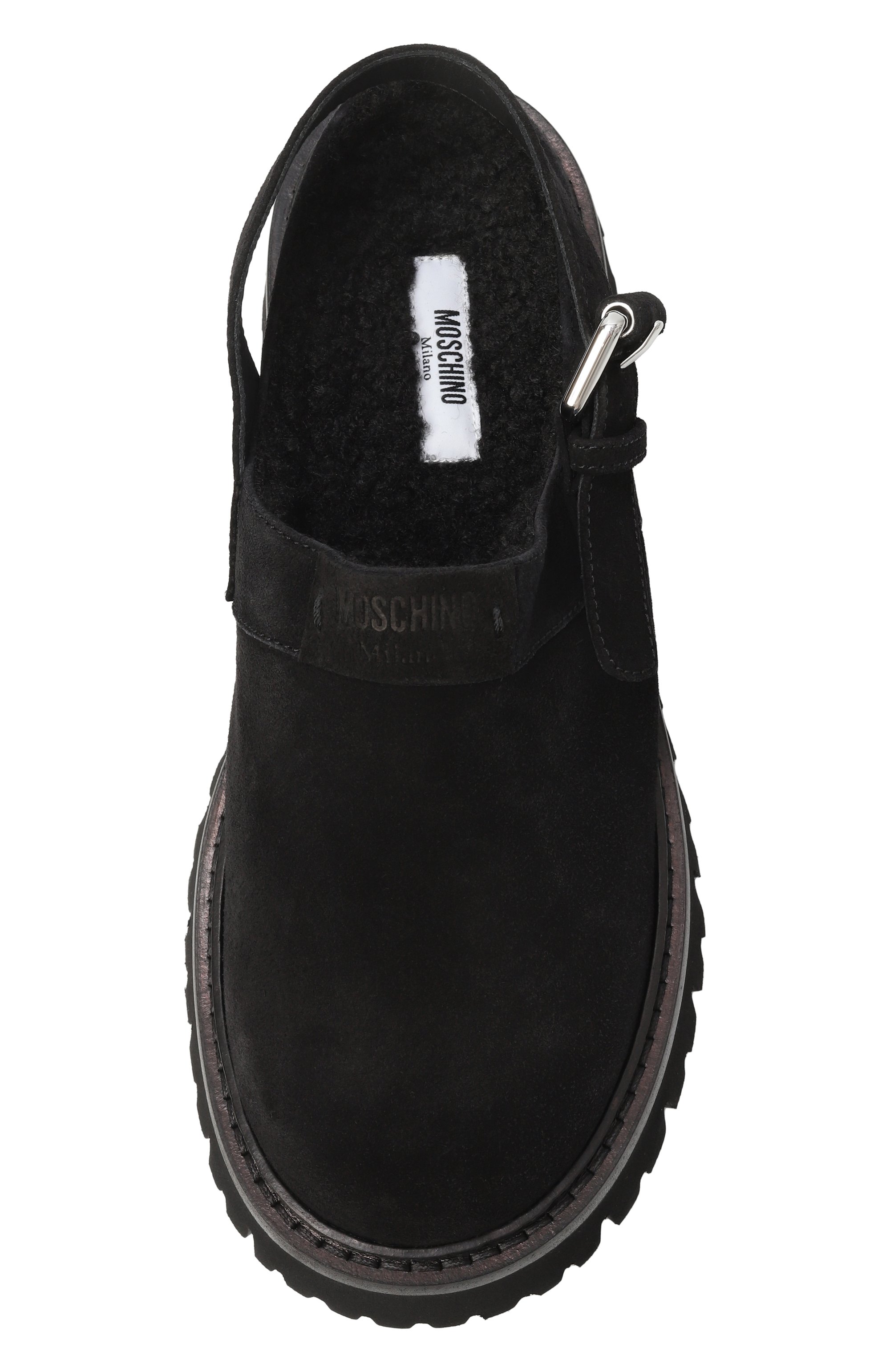 Замшевые сабо MOSCHINO черного цвета по цене 75900 руб., арт. MA10864H0N/ME0, фото 6 Замшевые сабо MOSCHINO, арт. MA10864H0N/ME0, фото 6