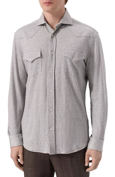 Рубашка изо льна и хлопка BRUNELLO CUCINELLI, арт. MW8356666, фото 3