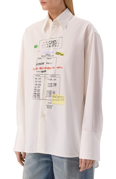 Хлопковая рубашка MM6 белого цвета по цене 99050 руб., арт. S52DL0237/M35480, фото 3 Хлопковая рубашка MM6, арт. S52DL0237/M35480, фото 3