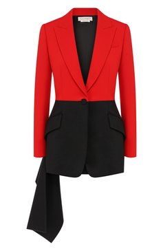 Женский жакет из смеси шерсти и шелка ALEXANDER MCQUEEN разноцветного цвета, арт. 594941/QJAAN | Фото 1 (Рукава: Длинные; Материал внешний: Шерсть; Материал подклада: Купро; Статус проверки: Проверено, Проверена категория; 1-2-бортные: Однобортные; Женское Кросс-КТ: Жакет-одежда; Длина (для топов): Удлиненные; Случай: Вечерний)