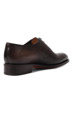Мужские кожаные оксфорды SANTONI темно-коричневого цвета, арт. MCCG18542MC8HFUL | Фото 5 (Материал внешний: Натуральная кожа; Нос: Не проставлено; Материал внутренний: Натуральная кожа; Материал сплава: Проставлено; Мужское Кросс-КТ: Броги-обувь; Стили: Классический)