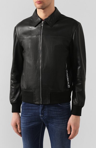 Кожаный бомбер HUGO черного цвета по цене 66000 руб., арт. 50427864, фото 3 Кожаный бомбер HUGO, арт. 50427864, фото 3