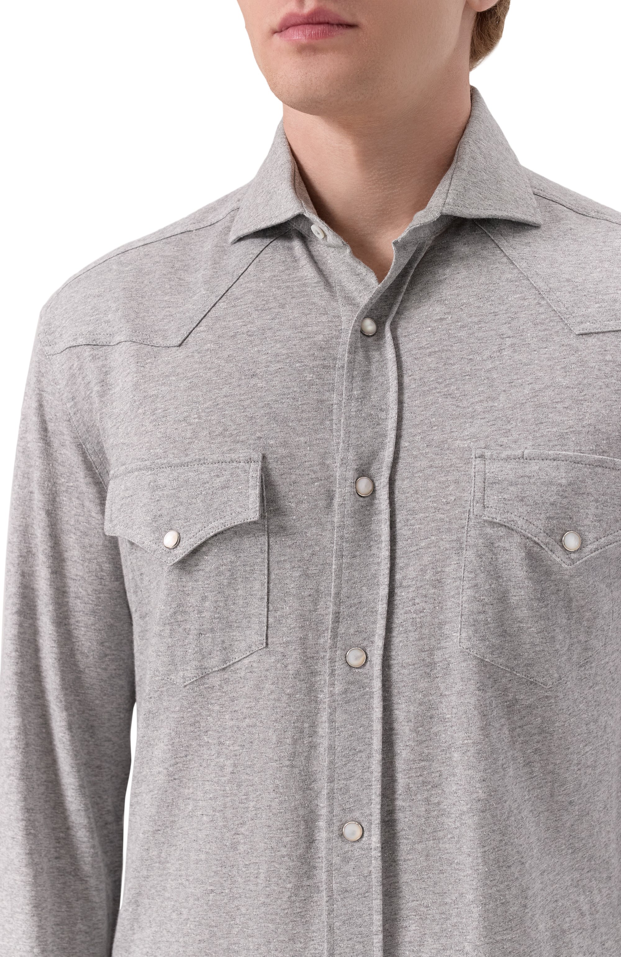 Рубашка изо льна и хлопка BRUNELLO CUCINELLI, арт. MW8356666, фото 5