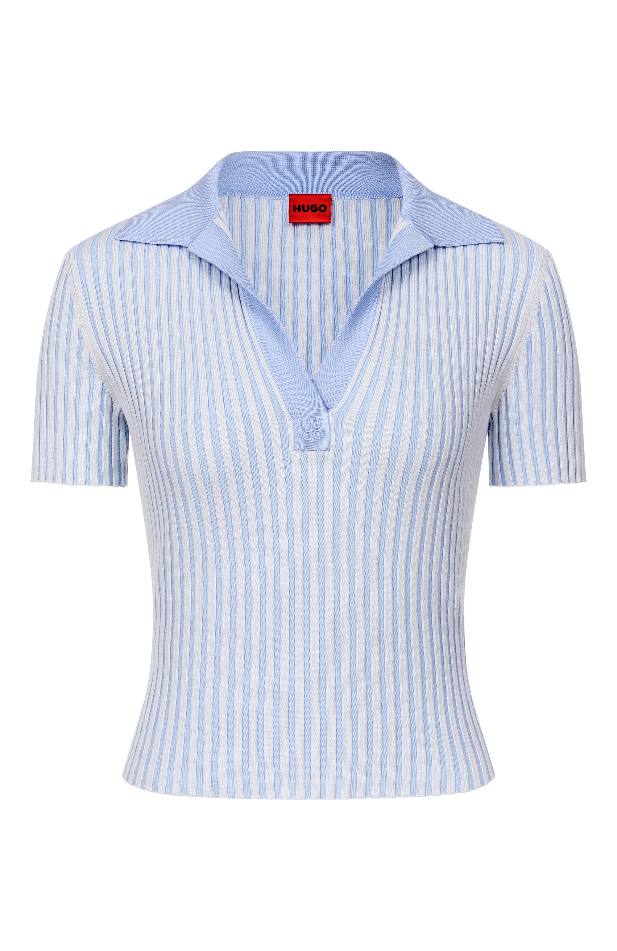 Поло из вискозы HUGO светло-голубого цвета по цене 18200 руб., арт. 50557760, фото 1 Поло из вискозы HUGO, арт. 50557760, фото 1