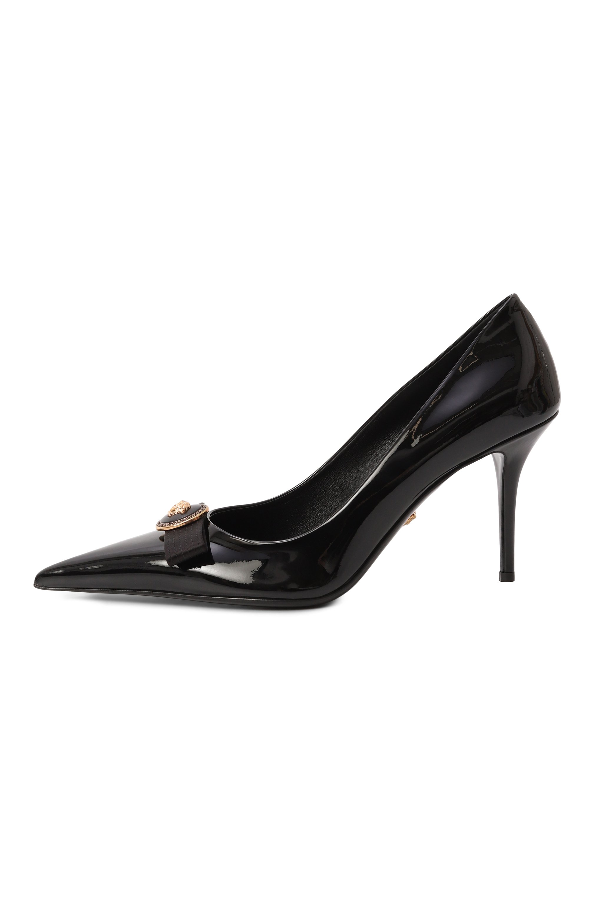 Лакированные туфли gianni ribbon 85 VERSACE черного цвета по цене 99500 руб., арт. 1013083/1A08983, фото 4 Лакированные туфли gianni ribbon 85 VERSACE, арт. 1013083/1A08983, фото 4