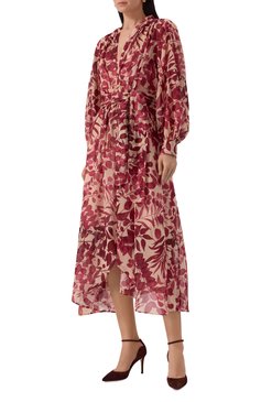 Женское платье из хлопка и шелка FORTE_FORTE бордового цвета, арт. 13631_MY DRESS | Фото 3 (Драгоценные камни: Проставлено; Длина Ж (юбки, платья, шорты): Миди; Материал сплава: Проставлено; Рукава: Длинные; Случай: Повседневный; Женское Кросс-КТ: Платье-одежда; Материал внешний: Хлопок)