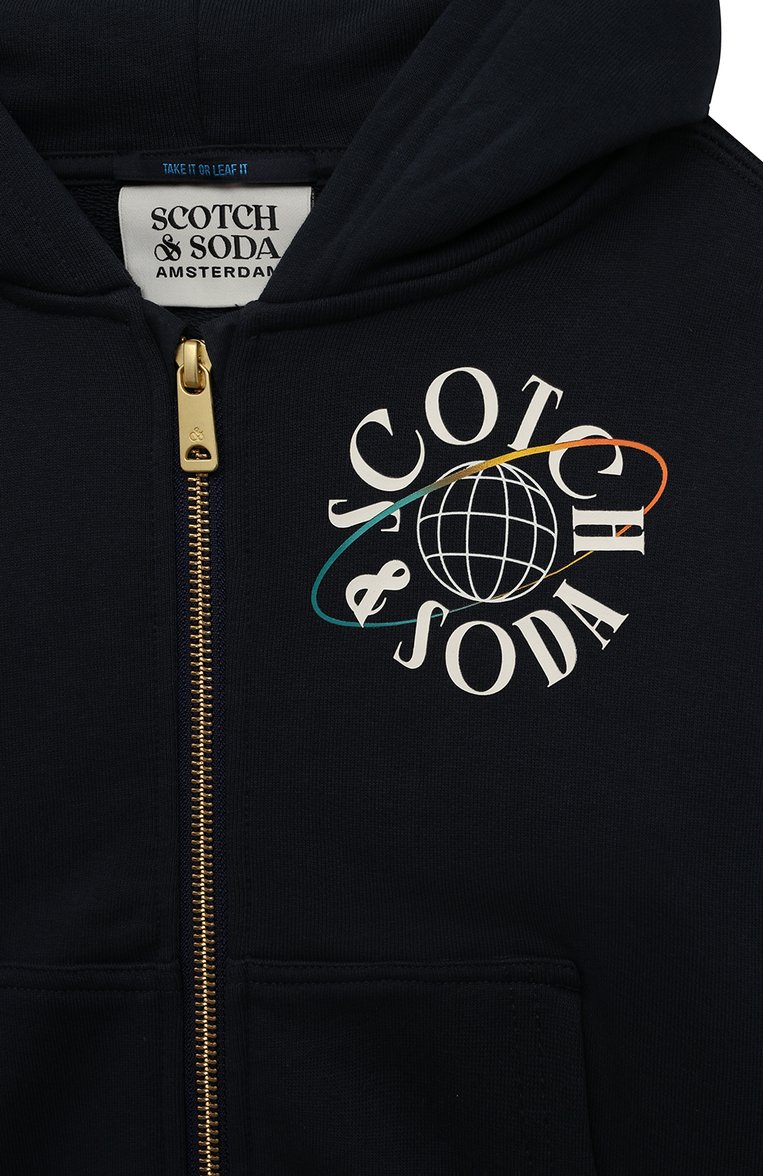 Детский хлопковая толстовка SCOTCH AND SODA темно-синего цвета, арт. 167572-22-FWBM-D40 | Фото 3 (Рукава: Длинные; Материал внешний: Хлопок; Мальчики Кросс-КТ: Толстовка-одежда)