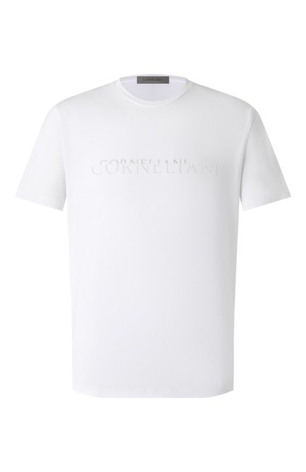 Мужская хлопковая футболка CORNELIANI белого цвета, арт. 25G581-2525059 | Фото 1 (Длина (для топов): Стандартные; Драгоценные камни: Проставлено; Материал сплава: Проставлено; Материал внешний: Хлопок; Рукава: Короткие)