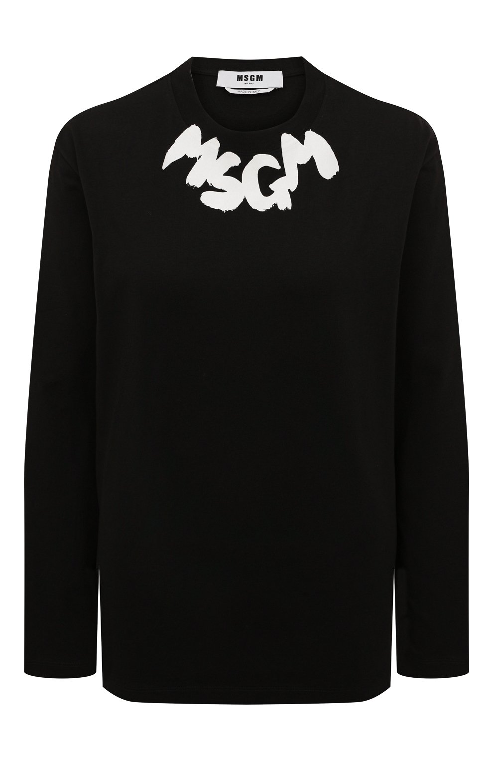 Хлопковый лонгслив MSGM черного цвета по цене 12800 руб., арт. 3341MDM169 227798, фото 1 Хлопковый лонгслив MSGM, арт. 3341MDM169 227798, фото 1