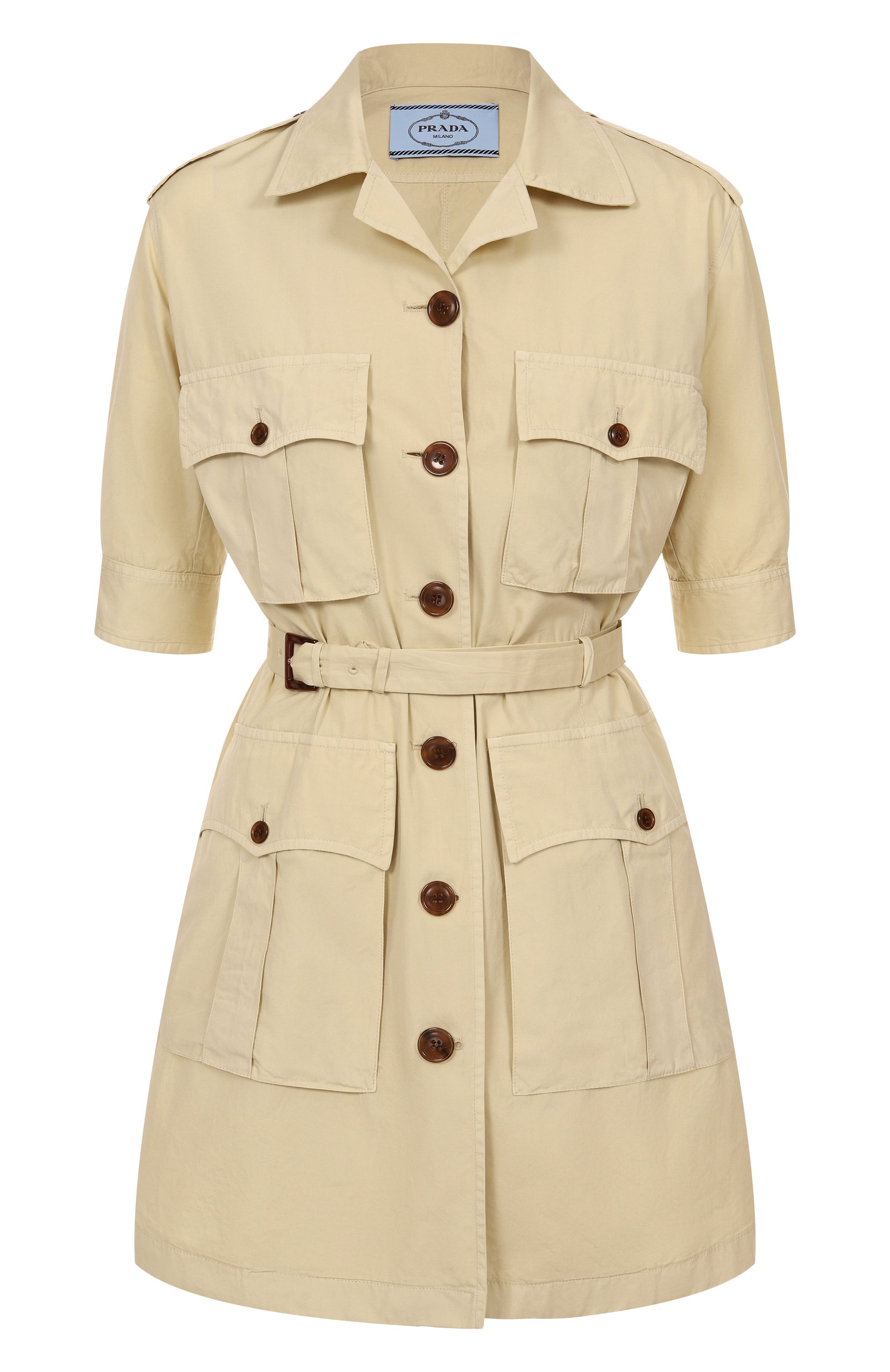 Хлопковое платье PRADA бежевого цвета по цене 369000 руб., арт. P3N62H/15B5, фото 1 Хлопковое платье PRADA, арт. P3N62H/15B5, фото 1