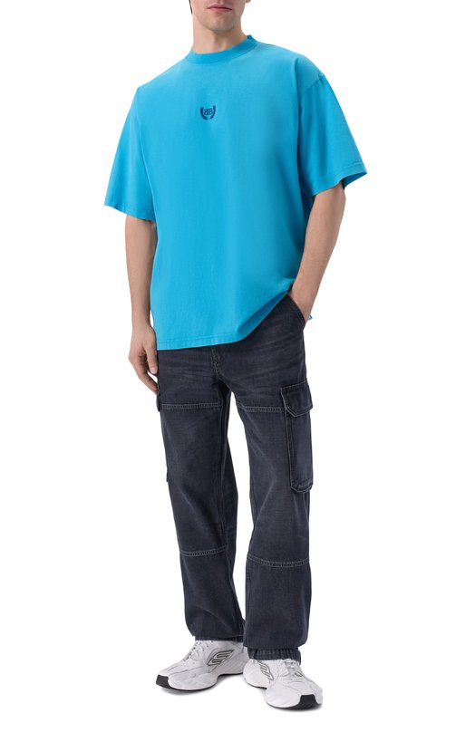 Хлопковая футболка Balenciaga 764235/TSVC9 Голубой  764235/TSVC9 Фото 2