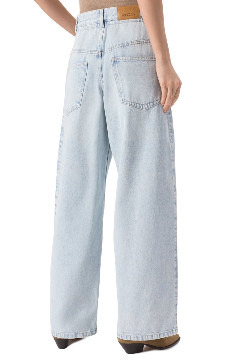 Женские джинсы ISABEL MARANT ETOILE голубого цвета, арт. 25PPA0501FB/C1H01E | Фото 4 (Материал внешний: Хлопок, Деним, Лен; Длина (брюки, джинсы): Стандартные; Кросс-КТ: Деним; Стили: Кэжуэл; Детали: Делаве; Силуэт Ж (брюки и джинсы): Прямые)