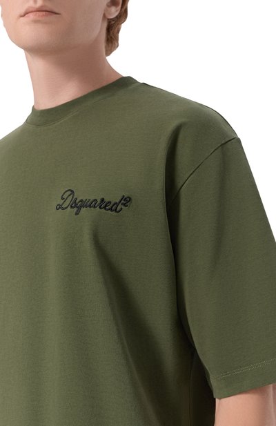 Хлопковая футболка DSQUARED2 хаки цвета по цене 27850 руб., арт. S74GD1525/D20106, фото 5 Хлопковая футболка DSQUARED2, арт. S74GD1525/D20106, фото 5