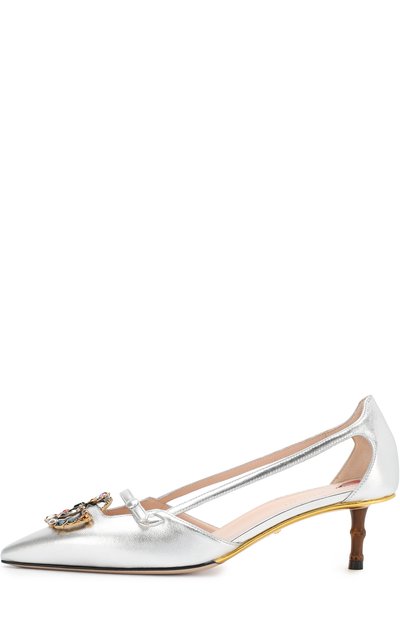Туфли из металлизированной кожи на каблуке kitten heel GUCCI, арт. 519918/B8B00, фото 3