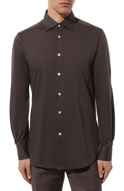 Хлопковая рубашка Kiton UCIH07147 Коричневый  UCIH07147 Фото 3