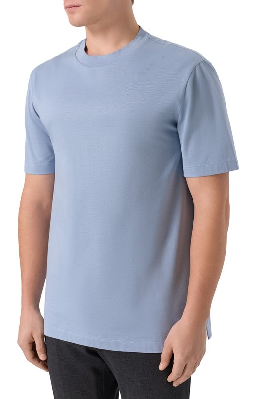 Хлопковая футболка Brioni UJSY0L/0D620 Голубой  UJSY0L/0D620 Фото 3