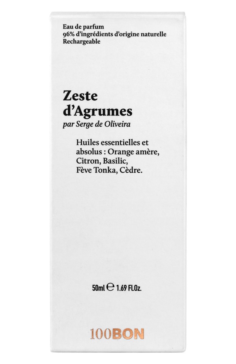 Парфюмерная вода zeste d'agrumes (50ml) 100BON бесцветного цвета, арт. 50104BON | Фото 2 (Региональные ограничения белый список (Axapta Mercury): Не проставлено; Нос: Не проставлено; Тип продукта - парфюмерия: Парфюмерная вода; Ограничения доставки: flammable)