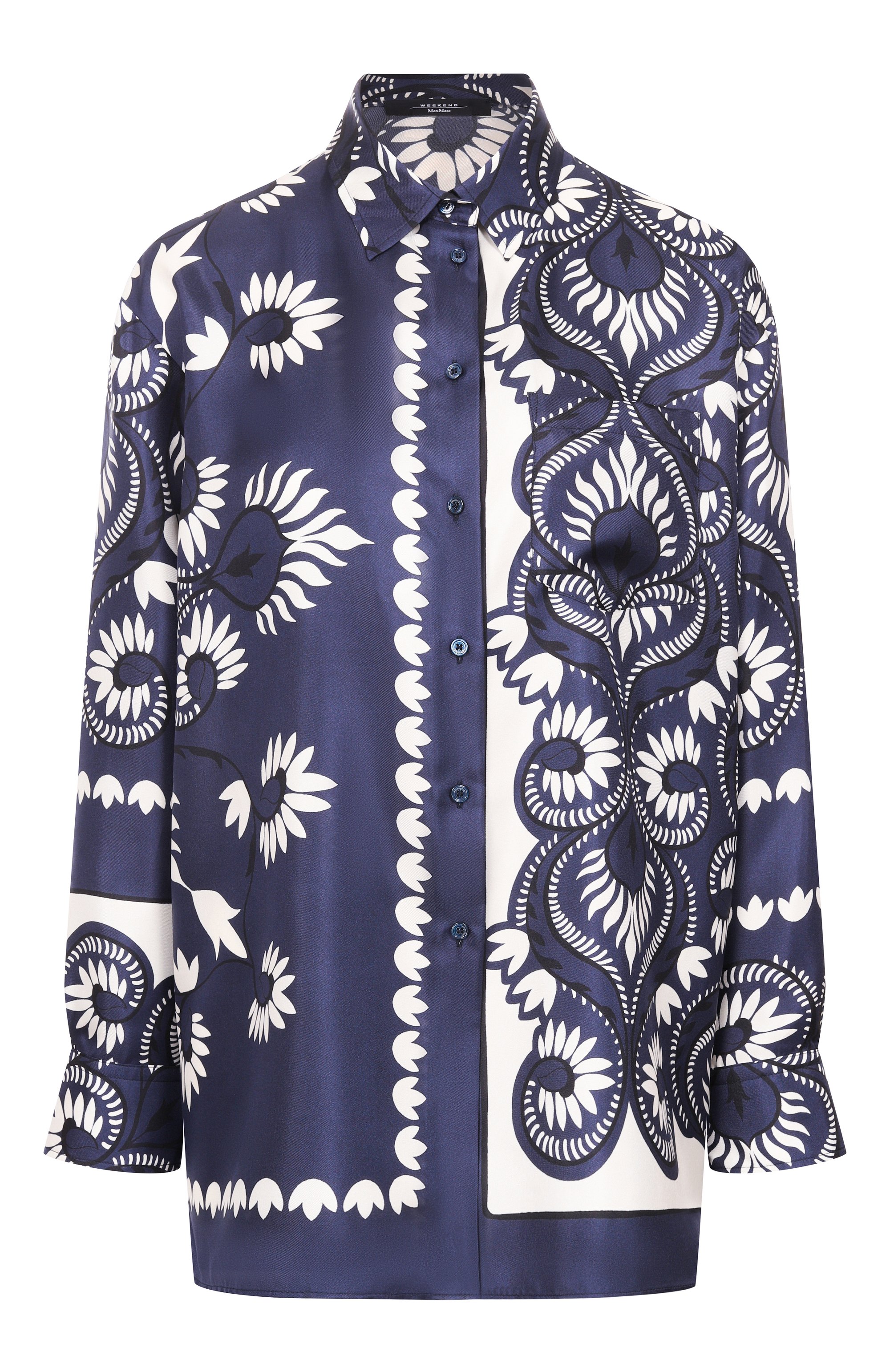 Шелковая рубашка WEEKEND MAX MARA синего цвета по цене 43450 руб., арт. WKDLASTRA, фото 1 Шелковая рубашка WEEKEND MAX MARA, арт. WKDLASTRA, фото 1