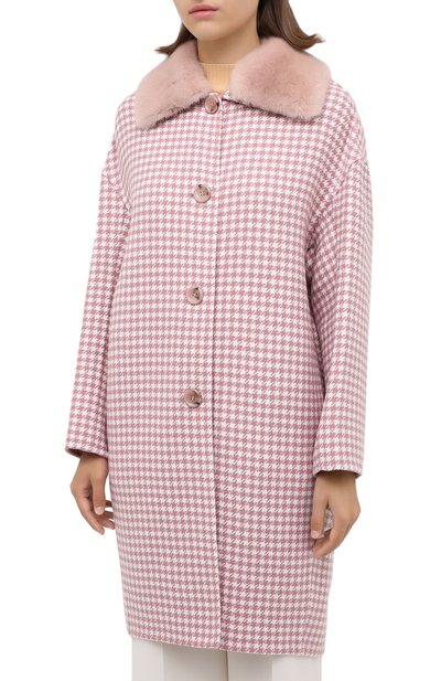 Пальто с меховой отделкой MANZONI24 розового цвета по цене 163500 руб., арт. 20M707-PDP4V/38-46, фото 4 Пальто с меховой отделкой MANZONI24, арт. 20M707-PDP4V/38-46, фото 4