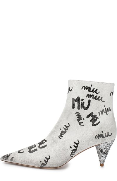 Кожаные ботильоны на каблуке с глиттером MIU MIU, арт. 5U072C/3KJ9, фото 3