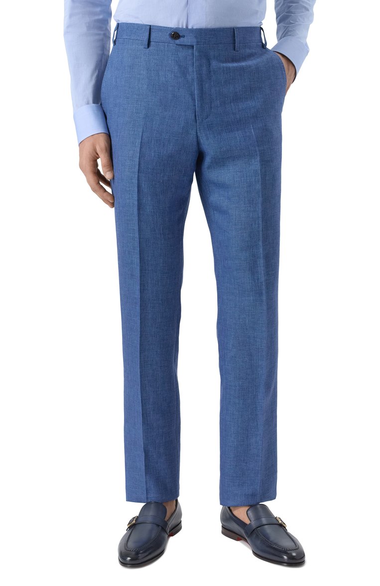 Мужской костюм из шерсти и льна CORNELIANI синего цве�та, арт. 25X008-2518263_SET | Фото 6 (Материал внешний: Шерсть, Лен; Рукава: Длинные; Материал сплава: Проставлено; Драгоценные камни: Проставлено; Костюмы М: Однобортный; Стили: Классический, Кэжуэл)