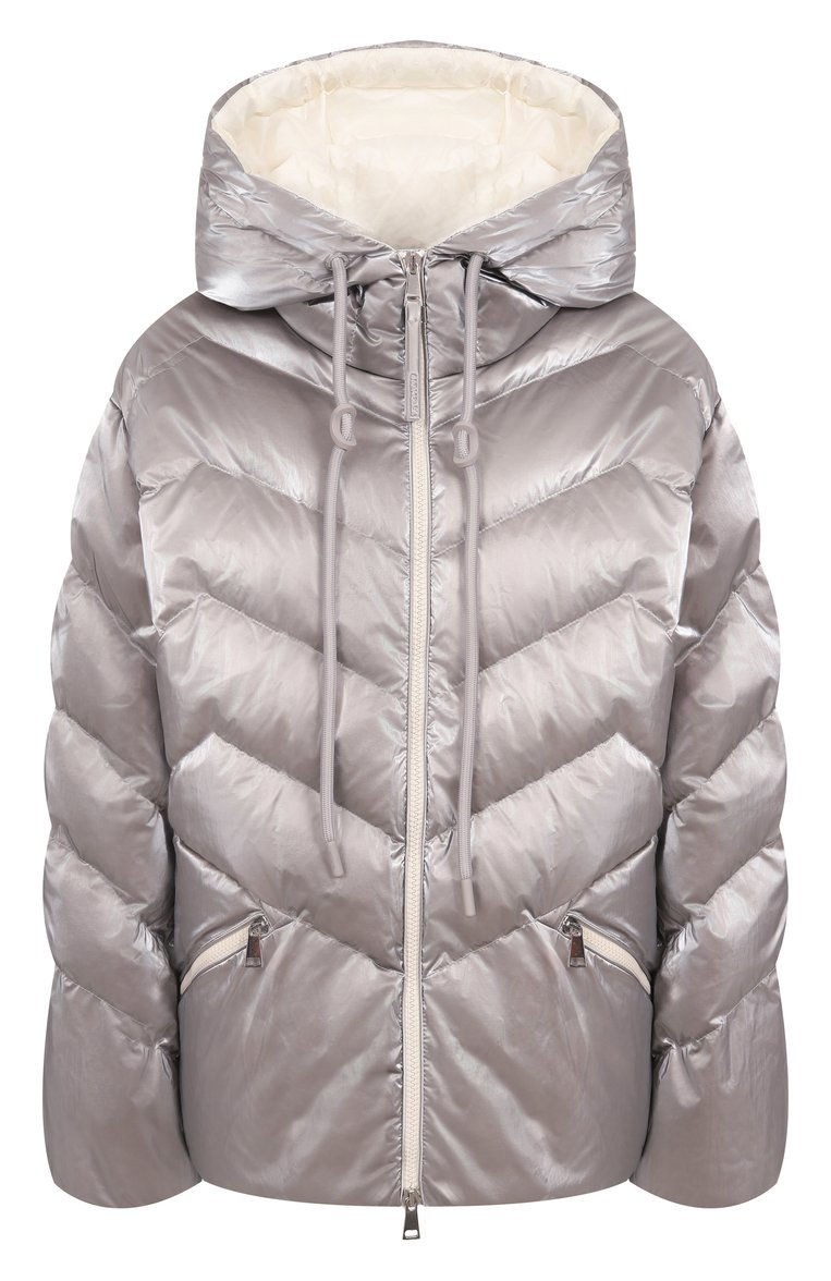 Женский пуховик MONCLER серебряного цвета, арт. 1A00047/53A3H | Фото 1 (Рукава: Длинные; Длина (верхняя одежда): Короткие; Материал подклада: Синтетический материал; Материал внешний: Синтетический материал; Материал утеплителя: Пух и перо; Кросс-КТ: Пуховик; Стили: Кэжуэл)